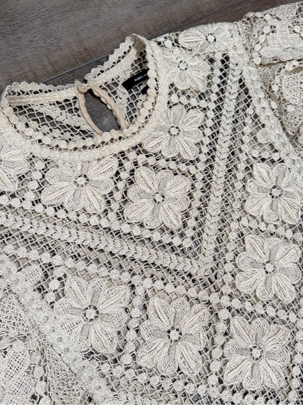 Isabel Marant Zainos crochet ruffle top in neutral - Picture 3 of 9